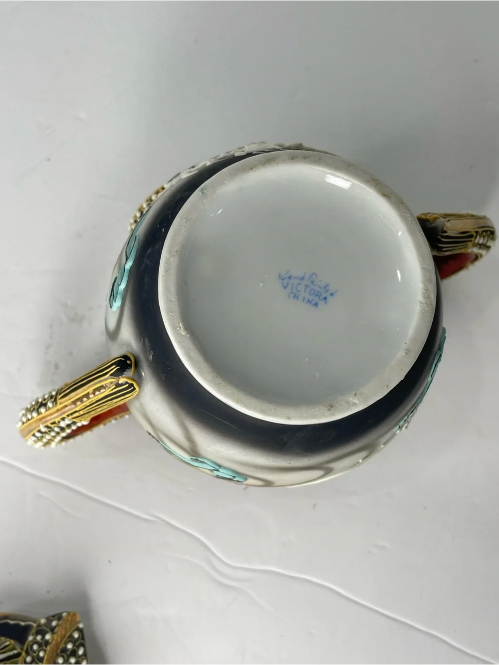 Vintage Victoria China Dragon Sugar Bowl Moriage Dragonware 3D Gold Trim